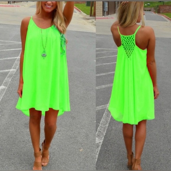 New Neon Green Summer Dress Sz S - Picture 4 of 6